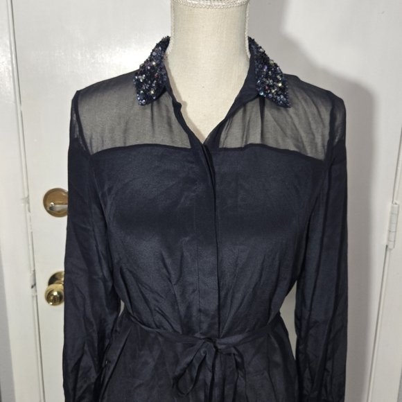French Connection Silk Button Up Dress Long Sleeve With Sequins Detail Sz 2 - Picture 12 of 12
